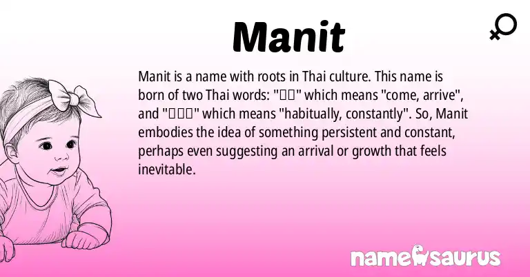 Infographic about Manit name meaning, Manit is a name from Thai origin(s).