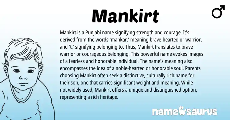 Infographic about Mankirt name meaning, Mankirt is a name from Punjabi origin(s).