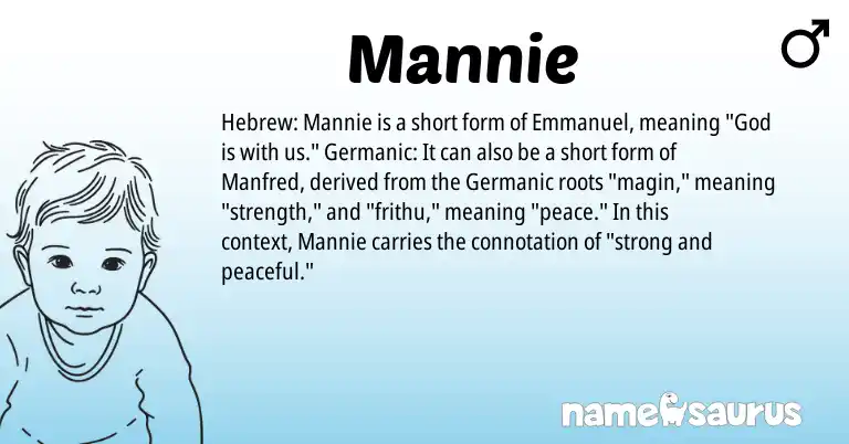 Infographic about Mannie name meaning, Mannie is a name from Germanic, Hebrew origin(s).