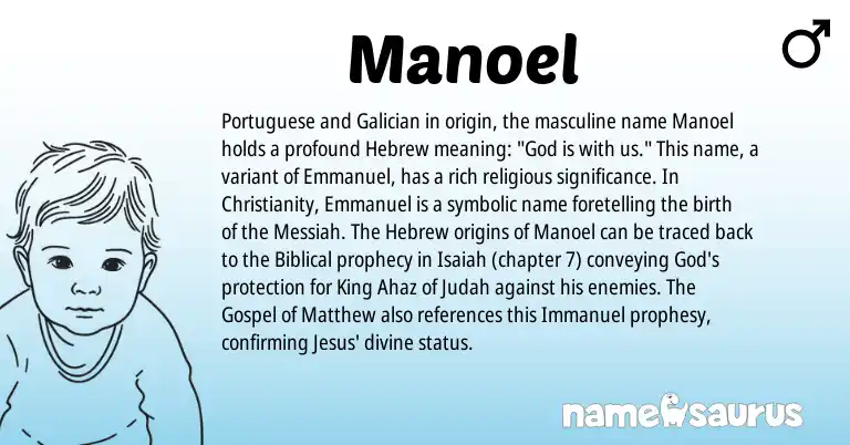 Infographic about Manoel name meaning, Manoel is a name from Galician, Christianity, Hebrew, Portuguese origin(s).