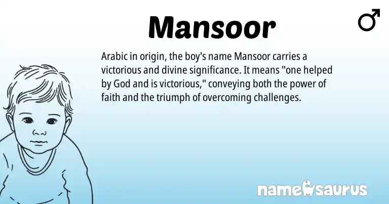 Infographic about Mansoor name meaning, Mansoor is a name from Arabic origin(s).