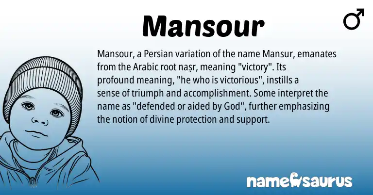 Infographic about Mansour name meaning, Mansour is a name from Persian, Arabic origin(s).