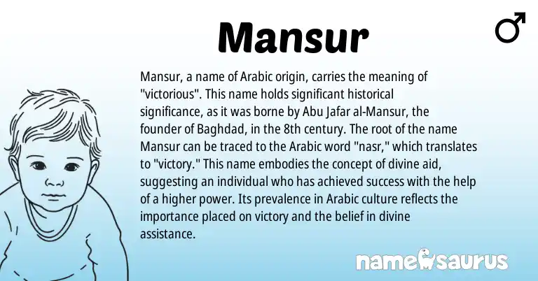 Infographic about Mansur name meaning, Mansur is a name from Arabic origin(s).