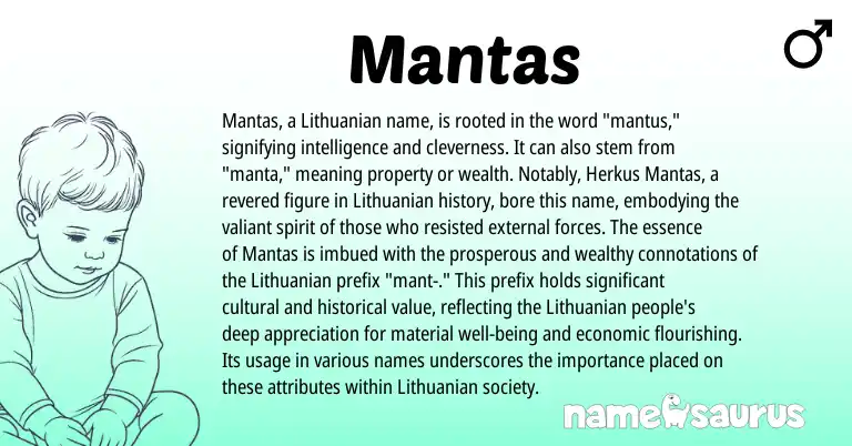 Infographic about Mantas name meaning, Mantas is a name from Lithuanian origin(s).
