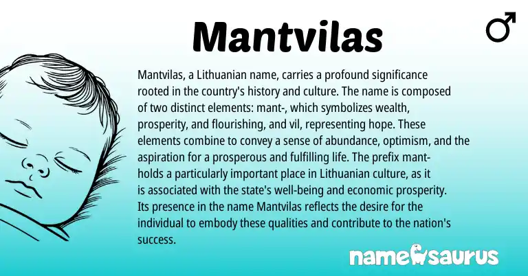 Infographic about Mantvilas name meaning, Mantvilas is a name from Lithuanian origin(s).