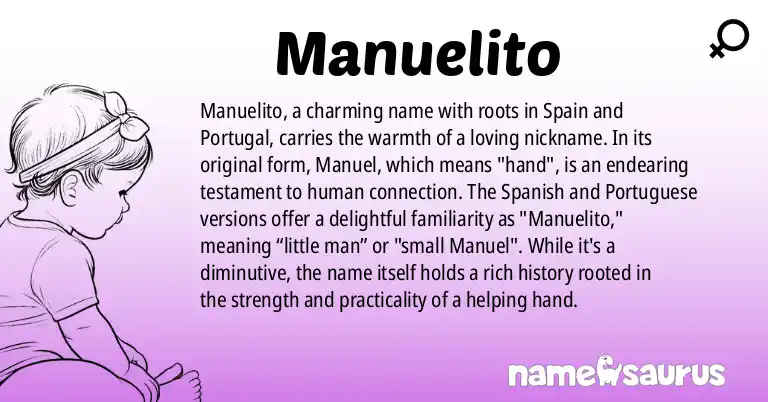 Infographic about Manuelito name meaning, Manuelito is a name from Spanish, Portuguese (Brazilian), English (American) origin(s).