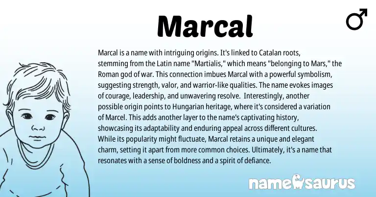Infographic about Marcal name meaning, Marcal is a name from Latin, Catalan, Roman origin(s).
