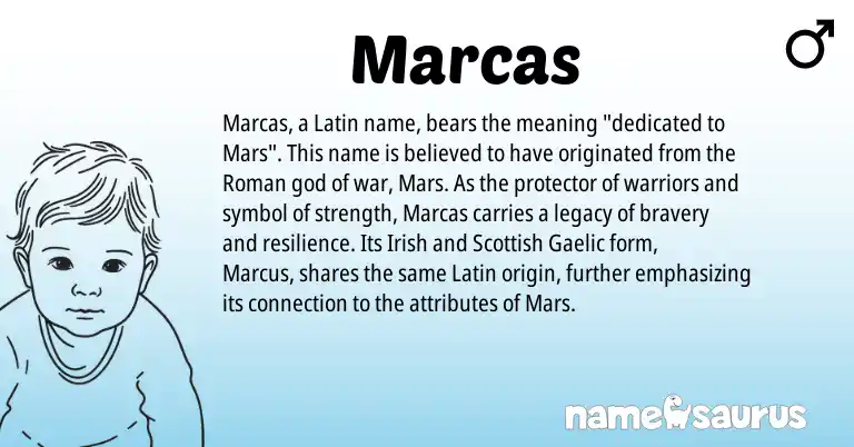 Infographic about Marcas name meaning, Marcas is a name from Irish, Gaelic, Roman, Latin, Scottish origin(s).