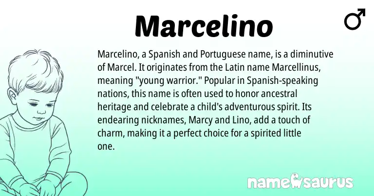 Infographic about Marcelino name meaning, Marcelino is a name from Spanish, Latin, Portuguese origin(s).