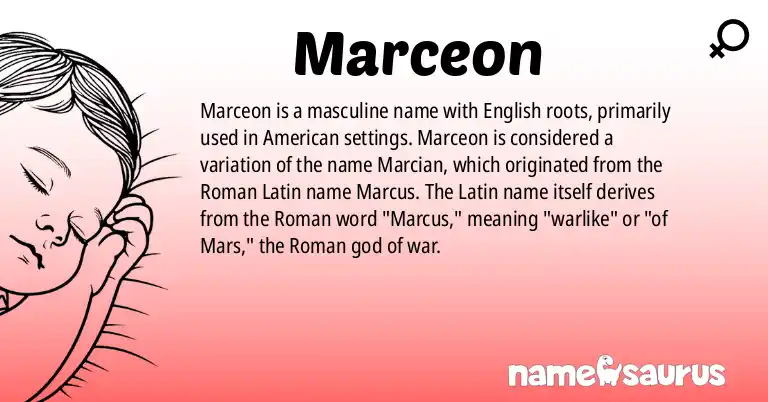 Infographic about Marceon name meaning, Marceon is a name from English (American) origin(s).