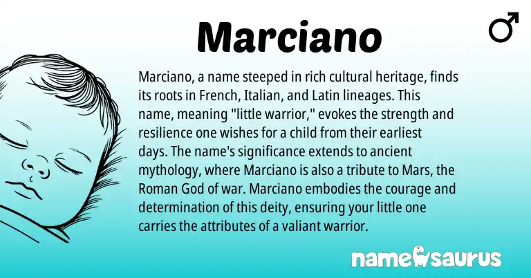 Infographic about Marciano name meaning, Marciano is a name from Roman, French, Latin, Italian origin(s).