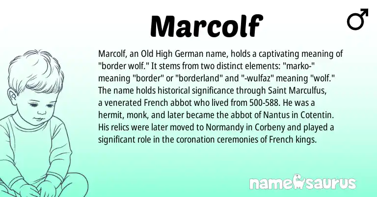 Infographic about Marcolf name meaning, Marcolf is a name from Old High German, French origin(s).
