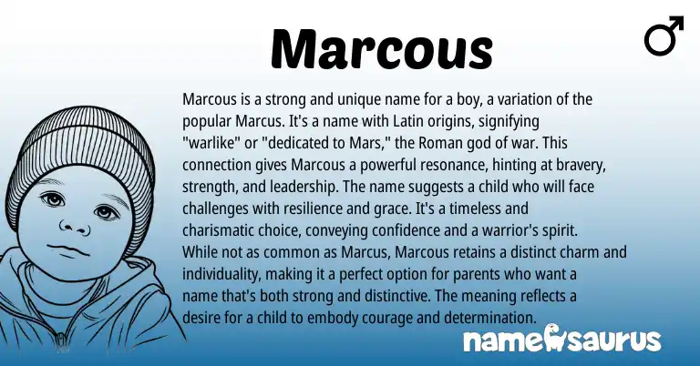 Infographic about Marcous name meaning, Marcous is a name from Latin origin(s).