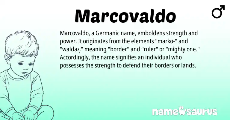 Infographic about Marcovaldo name meaning, Marcovaldo is a name from Germanic origin(s).