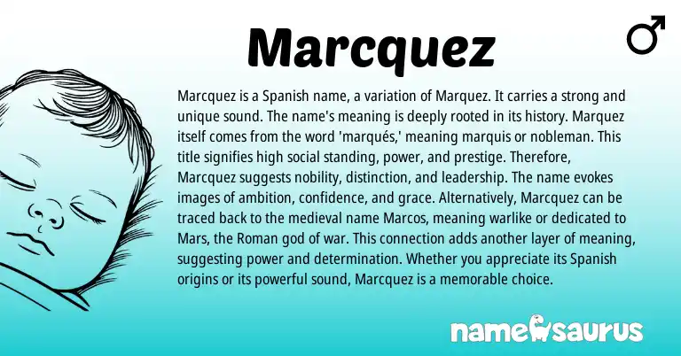 Infographic about Marcquez name meaning, Marcquez is a name from Spanish origin(s).