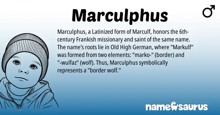 Infographic about Marculphus name meaning, Marculphus is a name from Old High German, Frankish origin(s).