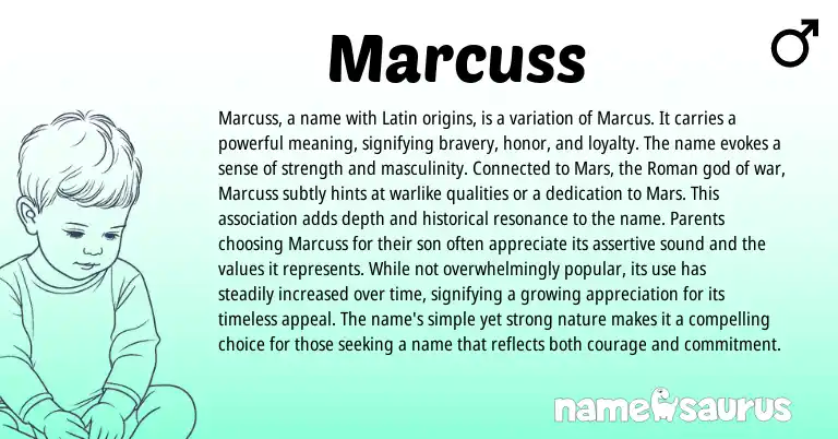 Infographic about Marcuss name meaning, Marcuss is a name from Latin origin(s).