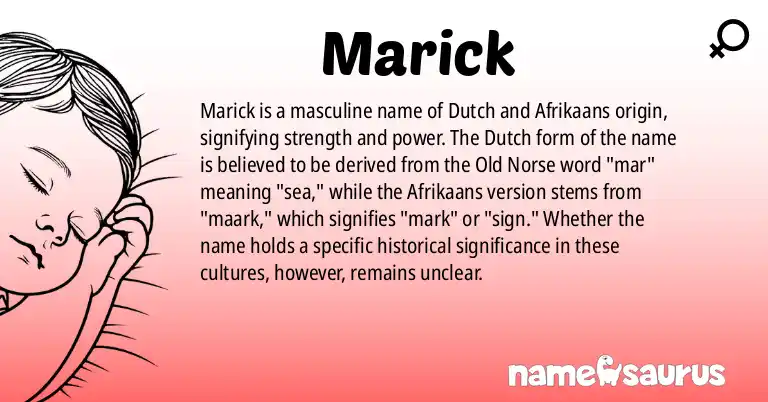 Infographic about Marick name meaning, Marick is a name from Dutch, Afrikaans origin(s).
