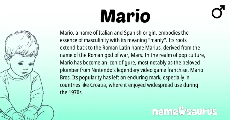 Infographic about Mario name meaning, Mario is a name from Spanish, Roman, Latin, Italian origin(s).