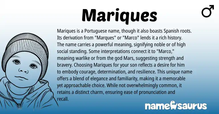 Infographic about Mariques name meaning, Mariques is a name from Portuguese origin(s).