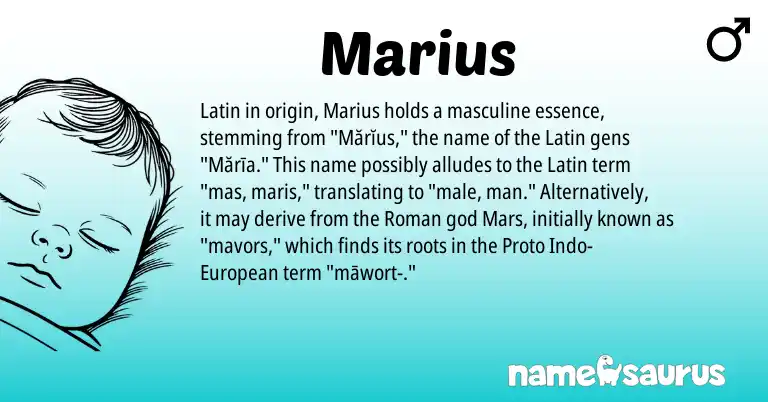 Infographic about Marius name meaning, Marius is a name from Roman, Latin, European origin(s).