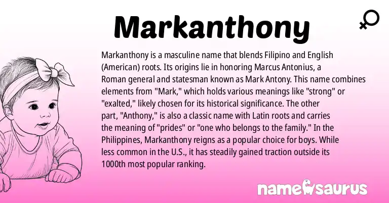 Infographic about Markanthony name meaning, Markanthony is a name from Filipino, English (American) origin(s).