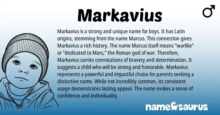 Infographic about Markavius name meaning, Markavius is a name from Latin, Roman origin(s).