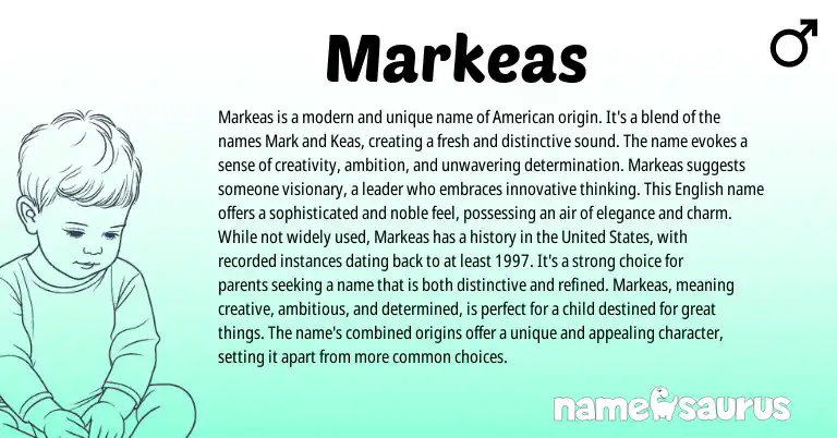 Infographic about Markeas name meaning, Markeas is a name from American, Greek origin(s).