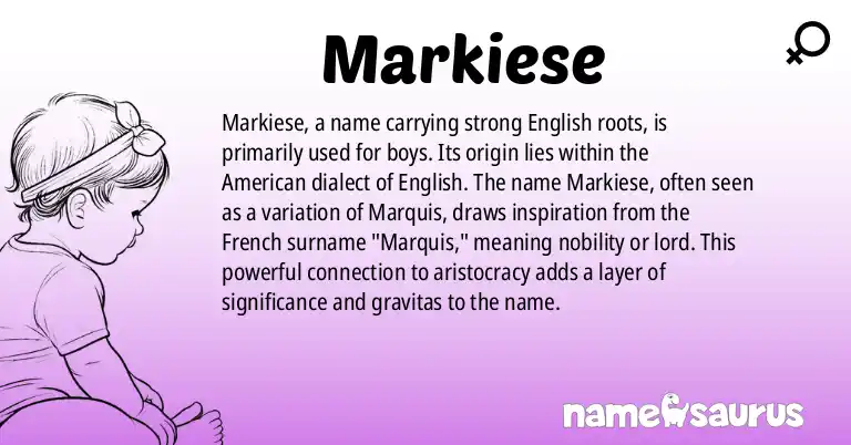 Infographic about Markiese name meaning, Markiese is a name from English (American) origin(s).