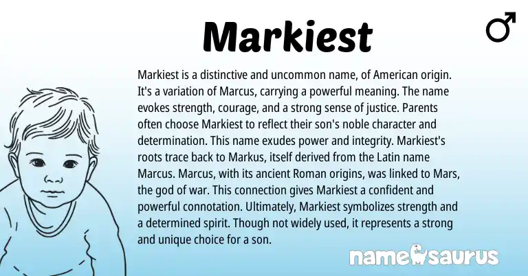 Infographic about Markiest name meaning, Markiest is a name from American origin(s).