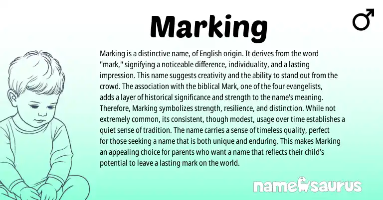 Infographic about Marking name meaning, Marking is a name from English origin(s).