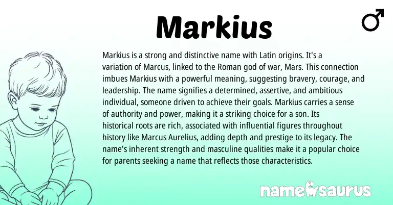 Infographic about Markius name meaning, Markius is a name from Latin, Roman origin(s).