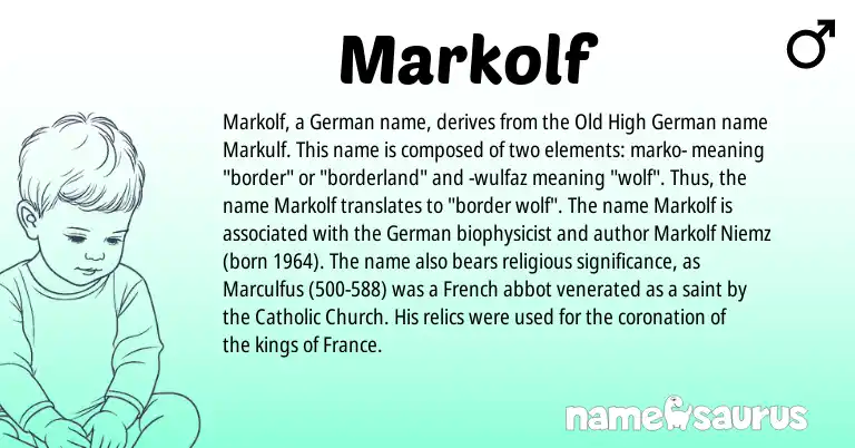Infographic about Markolf name meaning, Markolf is a name from Old High German, German, French origin(s).