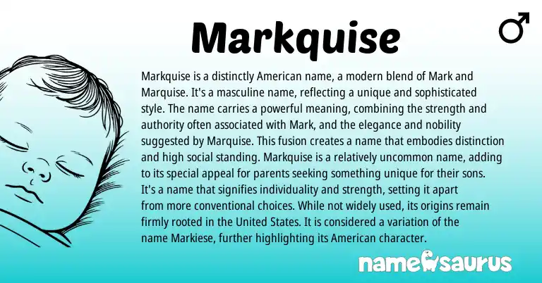 Infographic about Markquise name meaning, Markquise is a name from American origin(s).