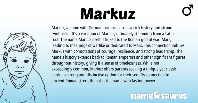 Infographic about Markuz name meaning, Markuz is a name from Latin, Roman origin(s).