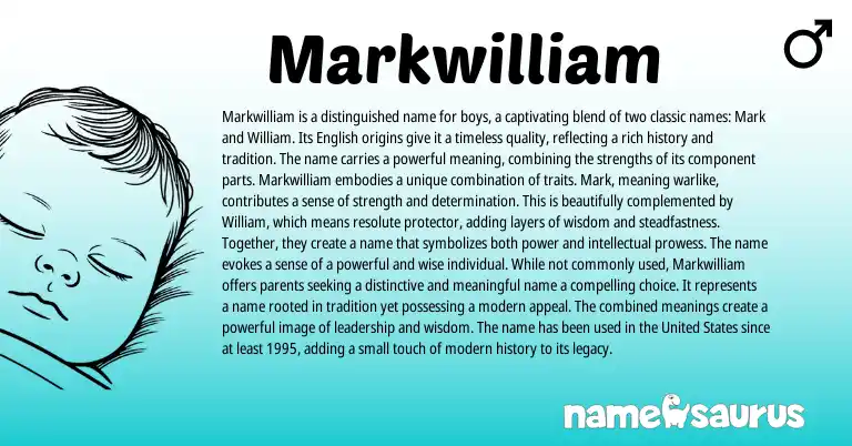 Infographic about Markwilliam name meaning, Markwilliam is a name from English origin(s).