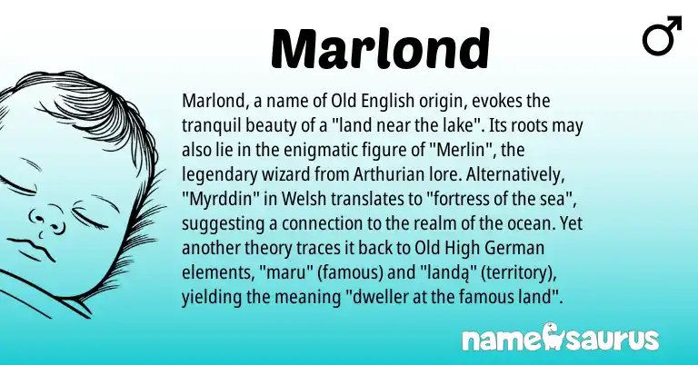 Infographic about Marlond name meaning, Marlond is a name from Old High German, Old English, Welsh, Arthurian origin(s).