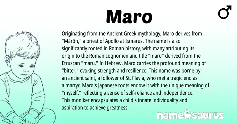 Infographic about Maro name meaning, Maro is a name from Ancient Greek, Japanese, Etruscan, Roman, Hebrew origin(s).