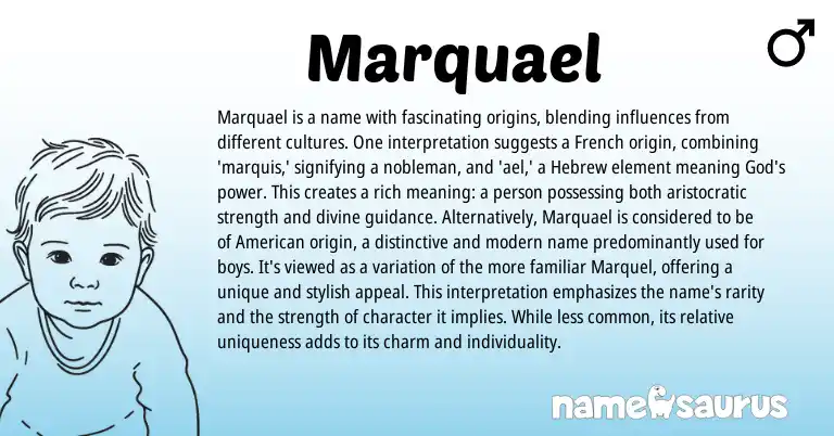 Infographic about Marquael name meaning, Marquael is a name from French, Hebrew, English origin(s).