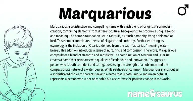 Infographic about Marquarious name meaning, Marquarious is a name from Latin, French origin(s).