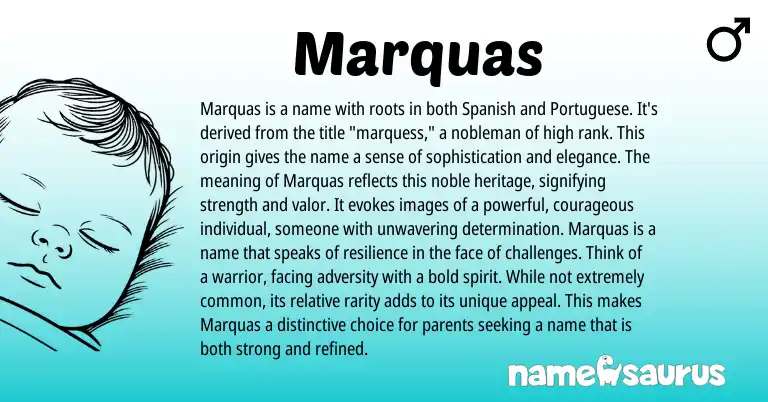 Infographic about Marquas name meaning, Marquas is a name from Spanish origin(s).