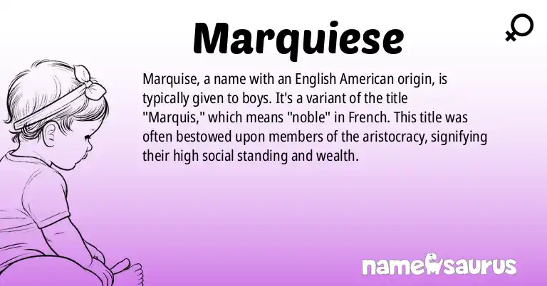 Infographic about Marquiese name meaning, Marquiese is a name from English (American) origin(s).
