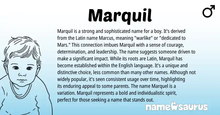 Infographic about Marquil name meaning, Marquil is a name from Latin origin(s).
