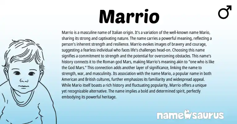 Infographic about Marrio name meaning, Marrio is a name from Latin, Italian origin(s).