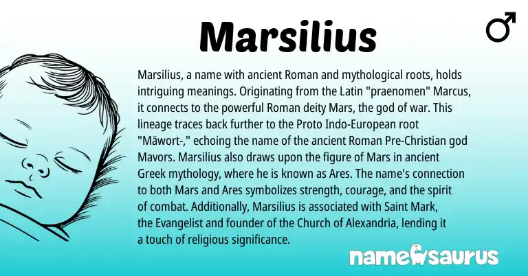 Infographic about Marsilius name meaning, Marsilius is a name from Greek, Roman, Latin, European origin(s).