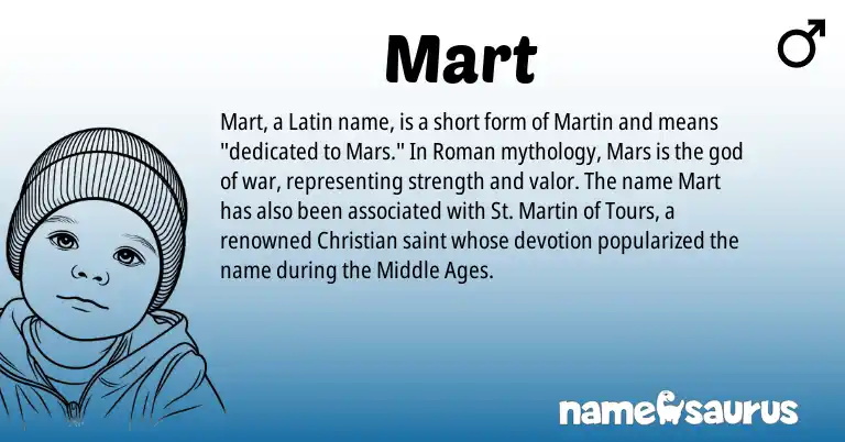 Infographic about Mart name meaning, Mart is a name from Roman, Latin origin(s).