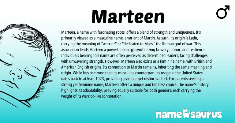 Infographic about Marteen name meaning, Marteen is a name from Latin, Dutch origin(s).