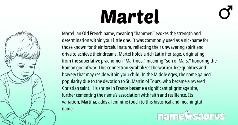 Infographic about Martel name meaning, Martel is a name from Roman, Latin, Old French origin(s).