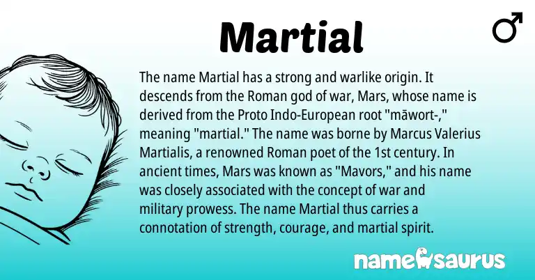 Infographic about Martial name meaning, Martial is a name from Roman, European origin(s).