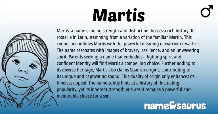 Infographic about Martis name meaning, Martis is a name from Latin origin(s).